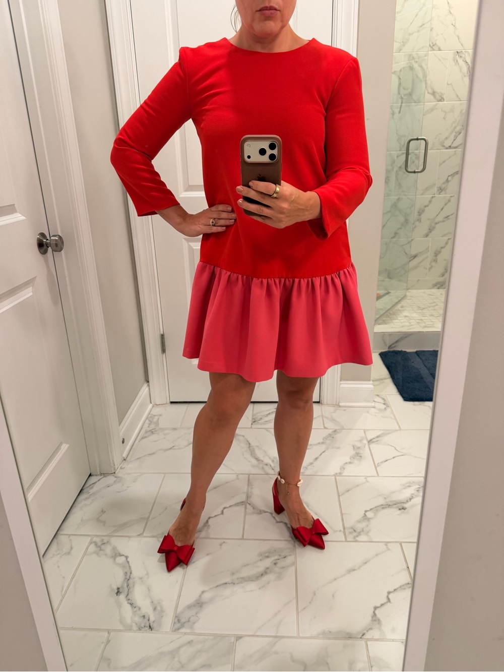 Red and Pink Ruffle Hem Dress
